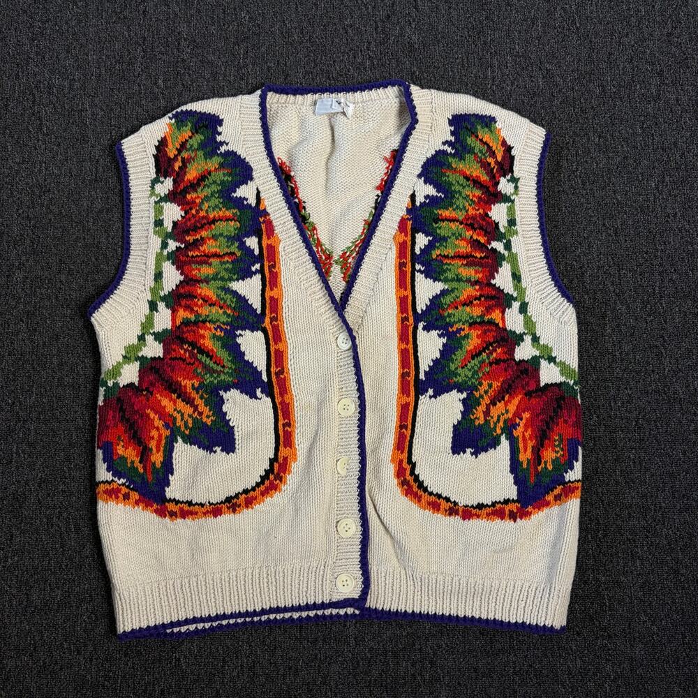 Vintage 80s KANSAI YAMAMOTO KBS Tribal Design Sweater Cream Multi Vest RARE L